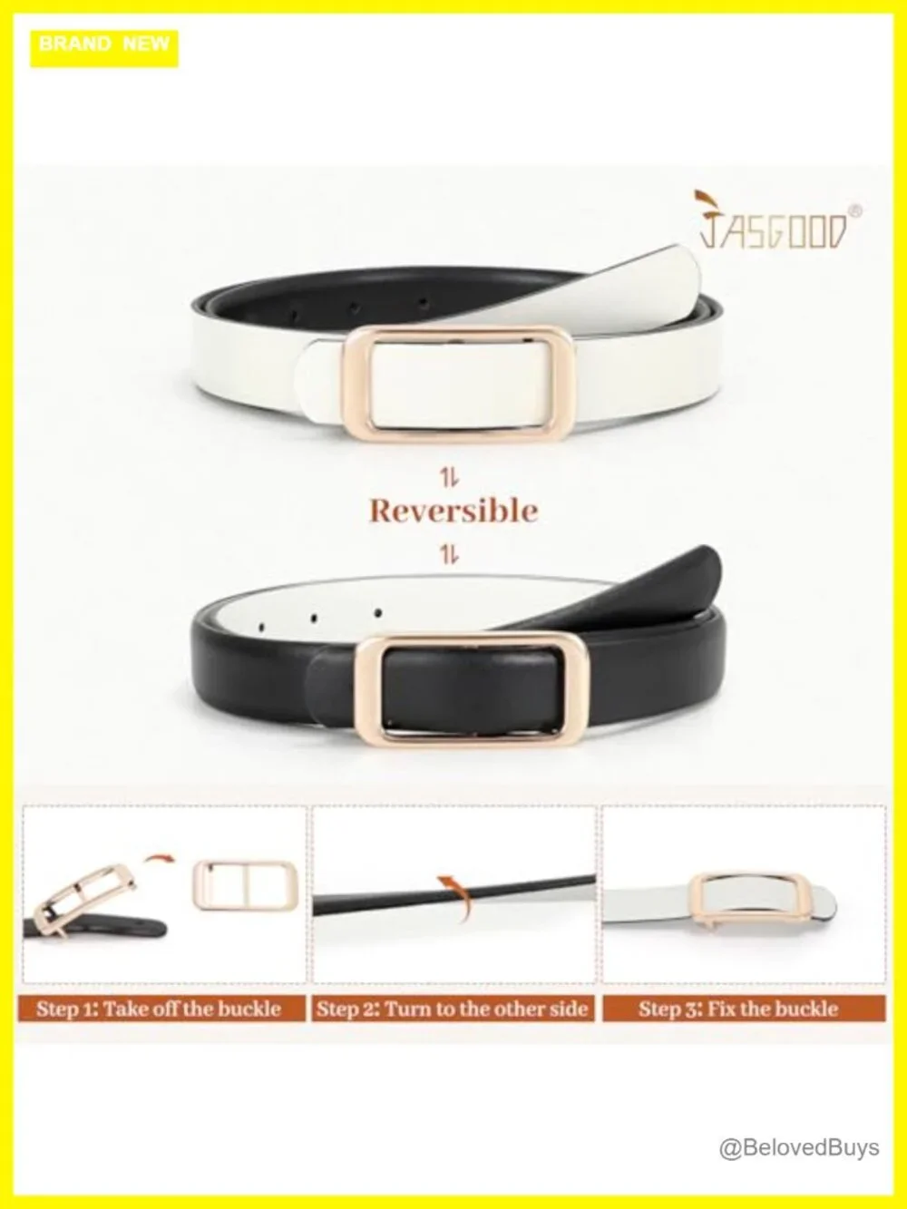 Reversible Faux Leather Belt for Women with Metal Square Buckle